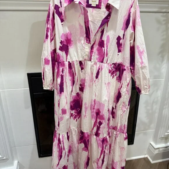 The Bettina Tiered Shirt Dress by Maeve Watercolor Pink - Medium - Picture 2 of 6